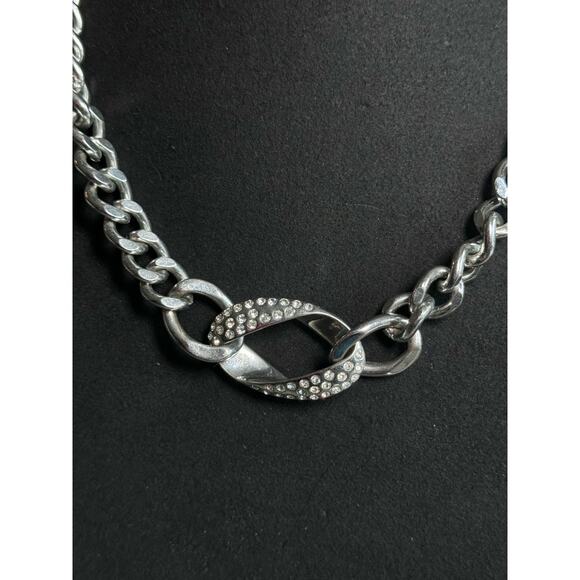 Ladies Vintage Good Quality Silver 18” Chunky Rhinestone Chain Link  Necklace - Picture 2 of 2